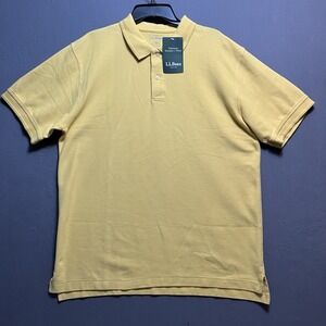 Mens L.L. Bean Short Sleeve Yellow Polo Shirt Size L Reg